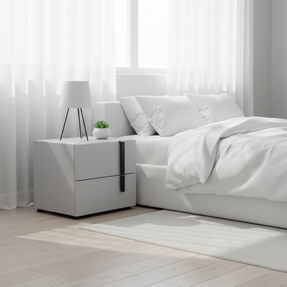 Contemporary Nordic Nightstand - Soft-Touch Storage & Natural Eco-Friendly Charm Bedside Table 2-Drawer For Bedroom & Living Room