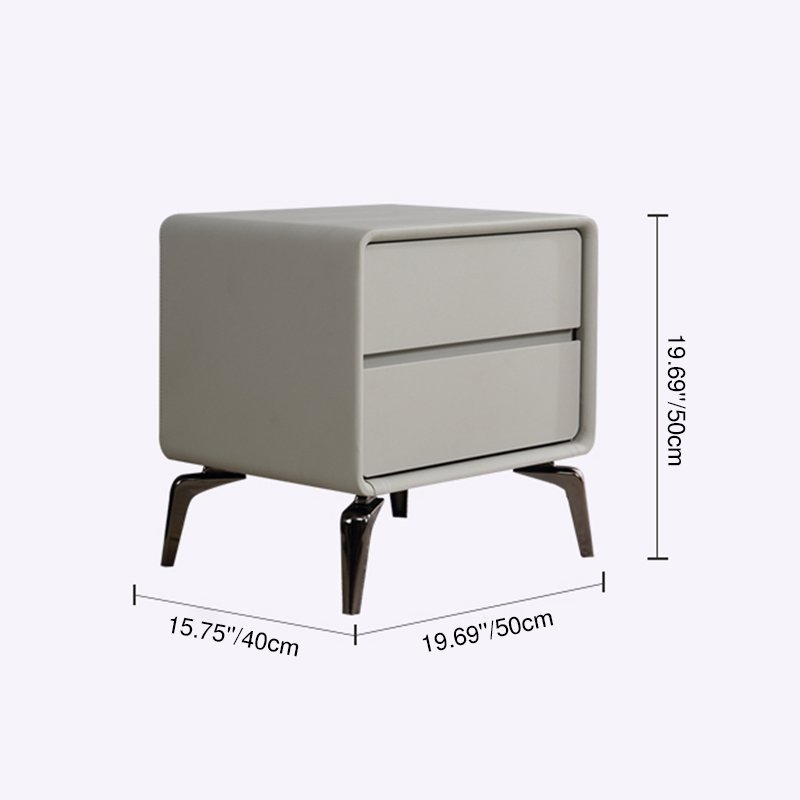 Modern Minimalist Design Nightstand - Refined Rounded Corners & Luxe Faux PVC Leather Charm Bedside Table 2-Drawer For Bedroom