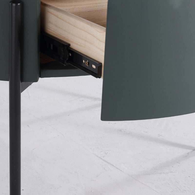 Durable Sintered Stone Top & Faux Leather Nightstand - Scandinavian Design Style Ellipse Bedside Table 1-Drawer For Bedroom
