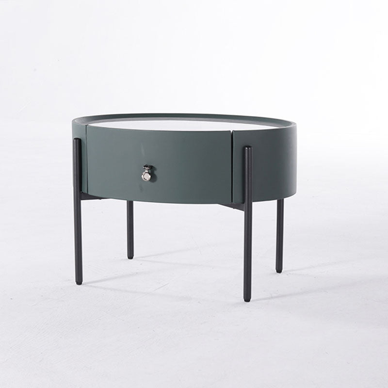 Durable Sintered Stone Top & Faux Leather Nightstand - Scandinavian Design Style Ellipse Bedside Table 1-Drawer For Bedroom