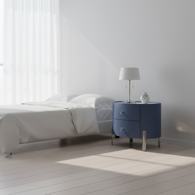 Scandinavian-Style Elliptical Cylinder Nightstand - Scratch-Resistant Top & Faux Leather Upholstery Bedside Table 2-Drawer For Bedroom