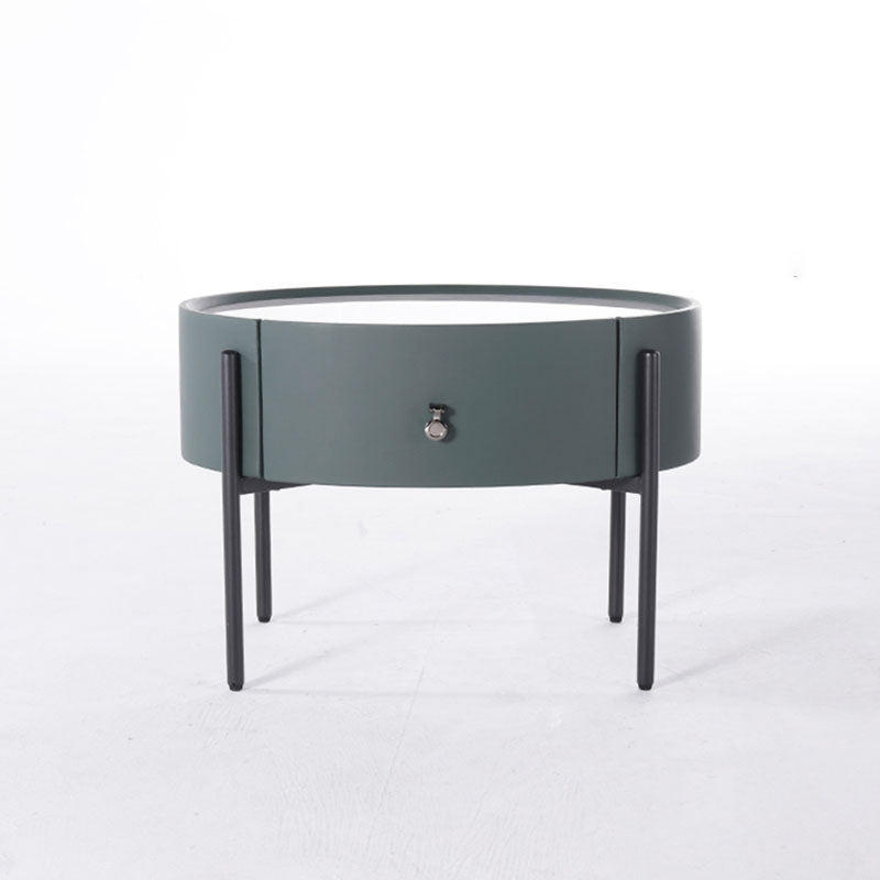 Durable Sintered Stone Top & Faux Leather Nightstand - Scandinavian Design Style Ellipse Bedside Table 1-Drawer For Bedroom