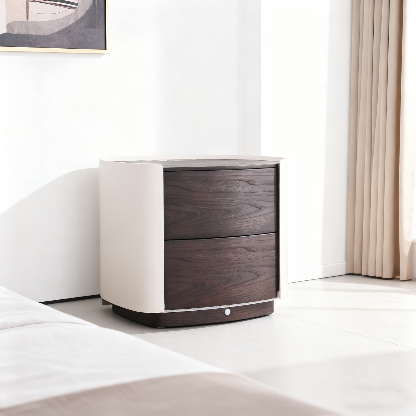 Vintage-Inspired Smart Nightstand - Wireless Fast Charging & Easy Functionality Bedside Table 2-Drawer For Bedroom