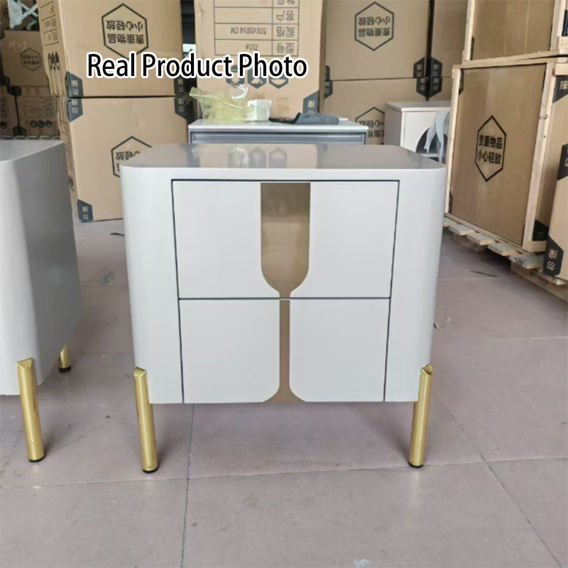 Refined Minimalist Nightstand - E1 Eco-Friendly Frame & Premium Baked Enamel Surface Bedside Table 2-Drawer For Bedroom & Living Room