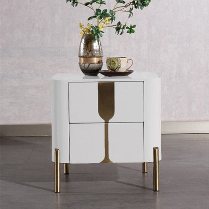 Refined Minimalist Nightstand - E1 Eco-Friendly Frame & Premium Baked Enamel Surface Bedside Table 2-Drawer For Bedroom & Living Room