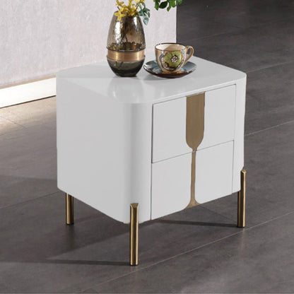 Refined Minimalist Nightstand - E1 Eco-Friendly Frame & Premium Baked Enamel Surface Bedside Table 2-Drawer For Bedroom & Living Room