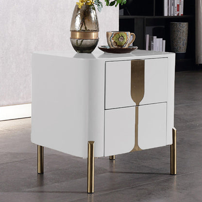 Refined Minimalist Nightstand - E1 Eco-Friendly Frame & Premium Baked Enamel Surface Bedside Table 2-Drawer For Bedroom & Living Room