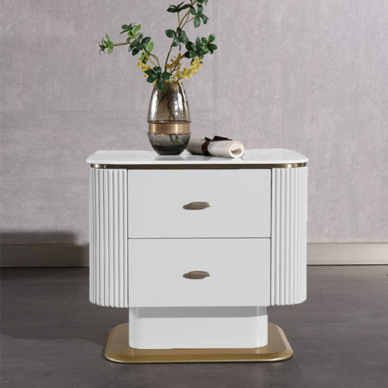 Elegant Light Luxury Nightstand - Heat-Resistant Sintered Stone Top & Baked-Enamel Craftsmanship Bedside Table 2-Drawer For Bedroom
