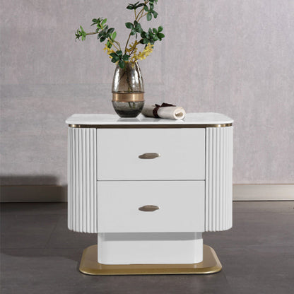 Elegant Light Luxury Nightstand - Heat-Resistant Sintered Stone Top & Baked-Enamel Craftsmanship Bedside Table 2-Drawer For Bedroom