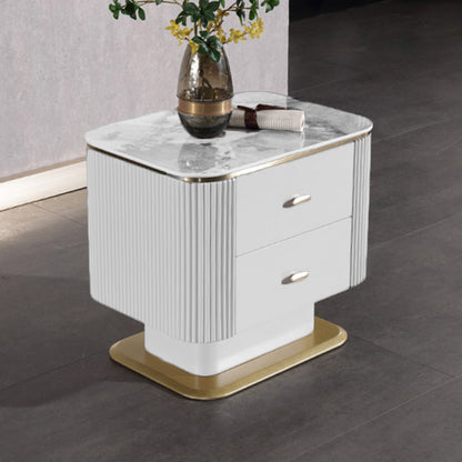 Elegant Light Luxury Nightstand - Heat-Resistant Sintered Stone Top & Baked-Enamel Craftsmanship Bedside Table 2-Drawer For Bedroom
