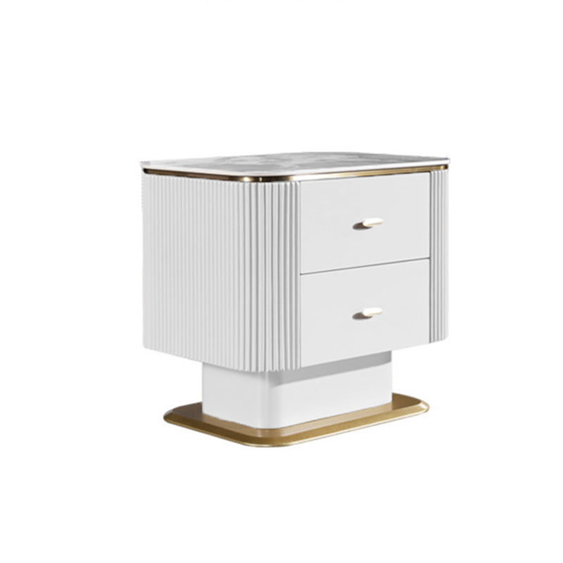 Elegant Light Luxury Nightstand - Heat-Resistant Sintered Stone Top & Baked-Enamel Craftsmanship Bedside Table 2-Drawer For Bedroom