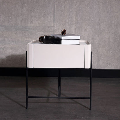 Durable Minimalist Nightstand - Sintered Rock Slab Top & Solid Wood Drawer Storage Bedside Table 1-Drawer For Bedroom