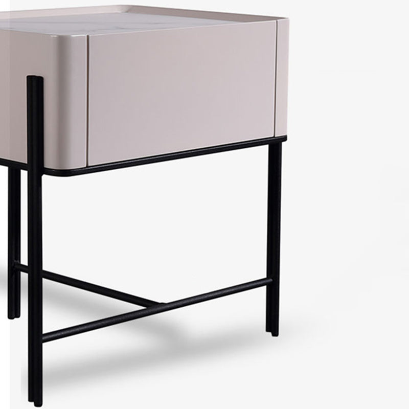 Durable Minimalist Nightstand - Sintered Rock Slab Top & Solid Wood Drawer Storage Bedside Table 1-Drawer For Bedroom