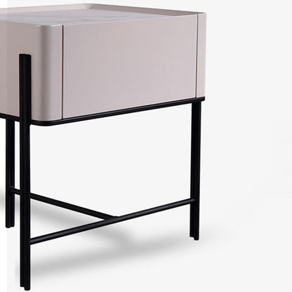 Durable Minimalist Nightstand - Sintered Rock Slab Top & Solid Wood Drawer Storage Bedside Table 1-Drawer For Bedroom