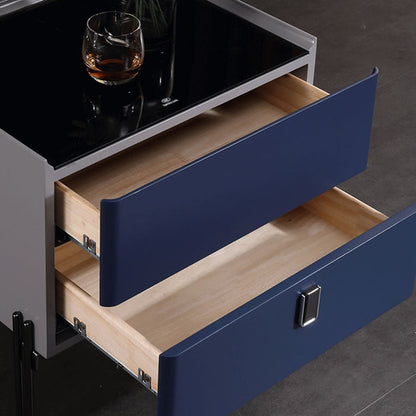 Distinctive Industrial Design Nightstand - E1 Eco-Friendly Material Meets Tempered Glass Bedside Table 2-Drawer For Bedroom