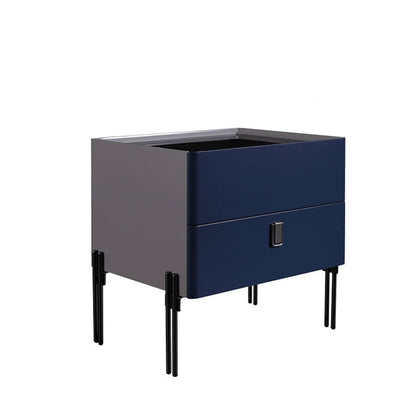 Distinctive Industrial Design Nightstand - E1 Eco-Friendly Material Meets Tempered Glass Bedside Table 2-Drawer For Bedroom