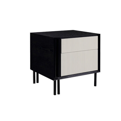 Artistic Modern Minimalist Nightstand - Wave-Patterned Baking Paint & Eye-Catching Color Block Bedside Table 2-Drawer For Bedroom