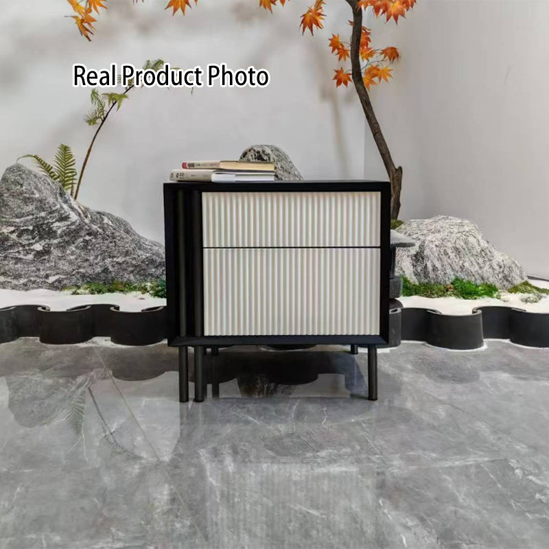 Artistic Modern Minimalist Nightstand - Wave-Patterned Baking Paint & Eye-Catching Color Block Bedside Table 2-Drawer For Bedroom