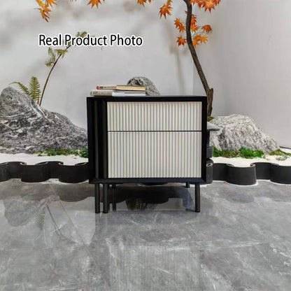 Artistic Modern Minimalist Nightstand - Wave-Patterned Baking Paint & Eye-Catching Color Block Bedside Table 2-Drawer For Bedroom