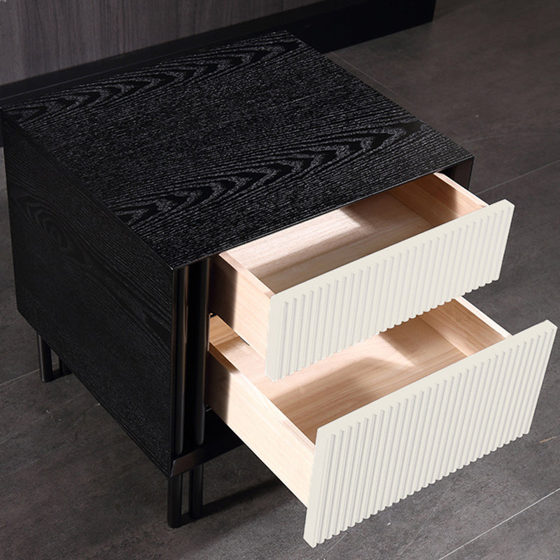 Artistic Modern Minimalist Nightstand - Wave-Patterned Baking Paint & Eye-Catching Color Block Bedside Table 2-Drawer For Bedroom