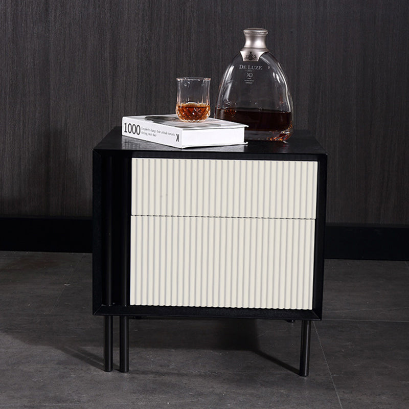 Artistic Modern Minimalist Nightstand - Wave-Patterned Baking Paint & Eye-Catching Color Block Bedside Table 2-Drawer For Bedroom