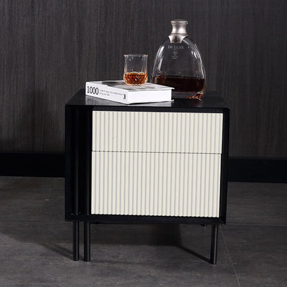 Artistic Modern Minimalist Nightstand - Wave-Patterned Baking Paint & Eye-Catching Color Block Bedside Table 2-Drawer For Bedroom