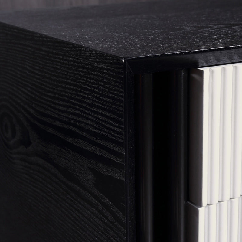 Artistic Modern Minimalist Nightstand - Wave-Patterned Baking Paint & Eye-Catching Color Block Bedside Table 2-Drawer For Bedroom