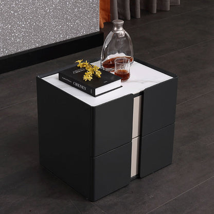 Personalized & Flexible Luxury Bedside Table - Detachable Legs & Symmetrical Block Design Nightstand 2-Drawer For Bedroom