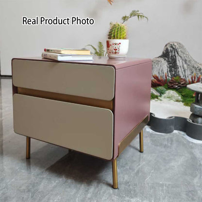 Luxury Color & Line Collision Bedside Table - Formaldehyde-Free Eco-Friendly Nightstand 2-Drawer For Bedroom & Living Room