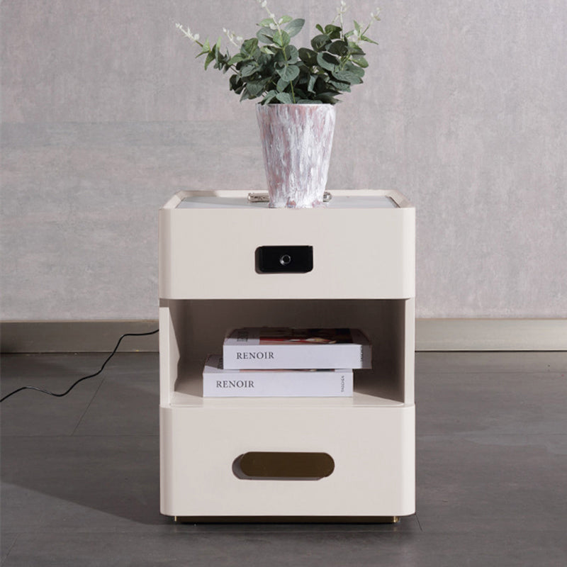 Tech-Enabled Minimalist Bedside Table - Convenient Wireless Charging & Fingerprint Lock Nightstand 2-Drawer For Bedroom & Living Room