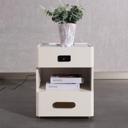 Tech-Enabled Minimalist Bedside Table - Convenient Wireless Charging & Fingerprint Lock Nightstand 2-Drawer For Bedroom & Living Room