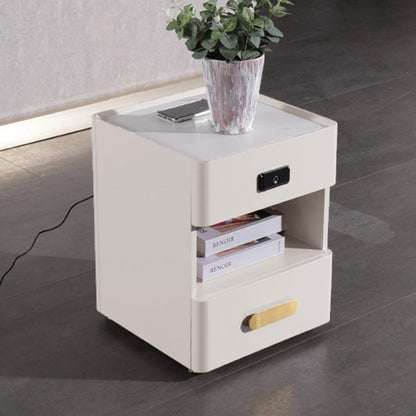 Tech-Enabled Minimalist Bedside Table - Convenient Wireless Charging & Fingerprint Lock Nightstand 2-Drawer For Bedroom & Living Room