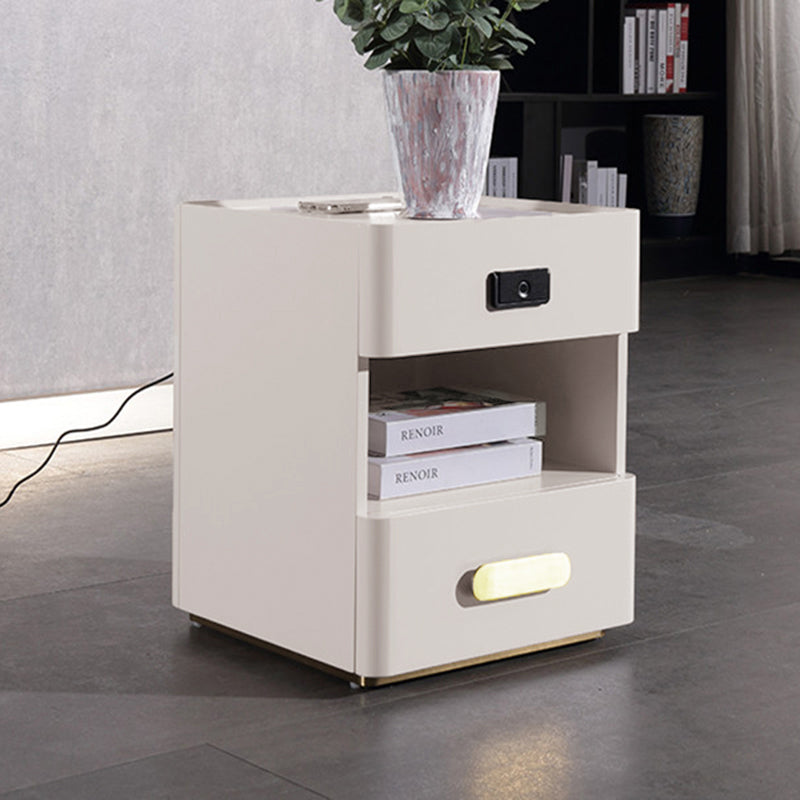Tech-Enabled Minimalist Bedside Table - Convenient Wireless Charging & Fingerprint Lock Nightstand 2-Drawer For Bedroom & Living Room