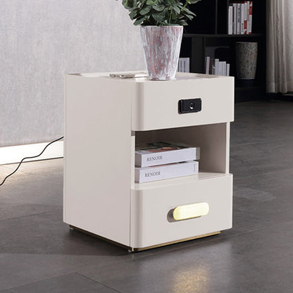 Tech-Enabled Minimalist Bedside Table - Convenient Wireless Charging & Fingerprint Lock Nightstand 2-Drawer For Bedroom & Living Room