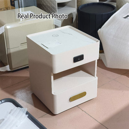 Tech-Enabled Minimalist Bedside Table - Convenient Wireless Charging & Fingerprint Lock Nightstand 2-Drawer For Bedroom & Living Room