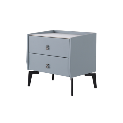 Stylish & Textured Nordic Nightstand - Sintered Rock Stone Top Airplane-Shaped Iron Legs Bedside Table 2-Drawer For Bedroom
