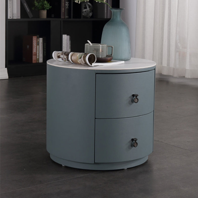 Rounded Nordic Bedside Table - Scratch-Resistant & Safe Rock Slab Surface Nightstand 2-Drawer For Bedroom