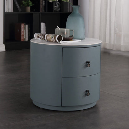 Rounded Nordic Bedside Table - Scratch-Resistant & Safe Rock Slab Surface Nightstand 2-Drawer For Bedroom