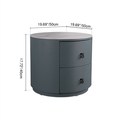 Rounded Nordic Bedside Table - Scratch-Resistant & Safe Rock Slab Surface Nightstand 2-Drawer For Bedroom