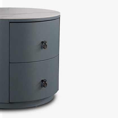 Rounded Nordic Bedside Table - Scratch-Resistant & Safe Rock Slab Surface Nightstand 2-Drawer For Bedroom