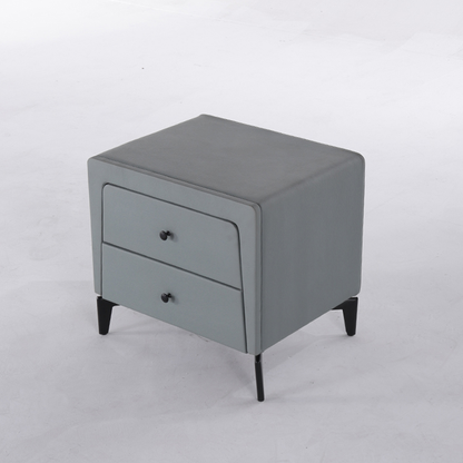Nordic Aesthetic Bedside Table - Exquisite Faux Leather Work Craftsmanship Design Nightstand 2-Drawer For Bedroom