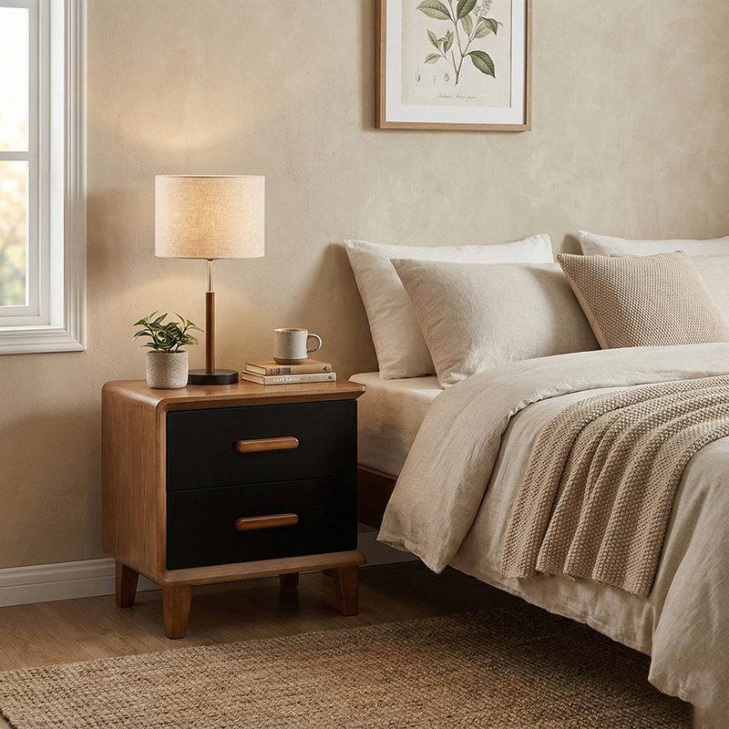 Vintage Classic Walnut Bedside Table - High-Texture Craftsmanship Nightstand 2-Drawer For Bedroom & Living Room