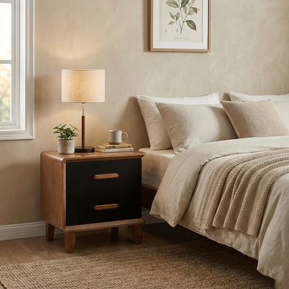 Vintage Classic Walnut Bedside Table - High-Texture Craftsmanship Nightstand 2-Drawer For Bedroom & Living Room