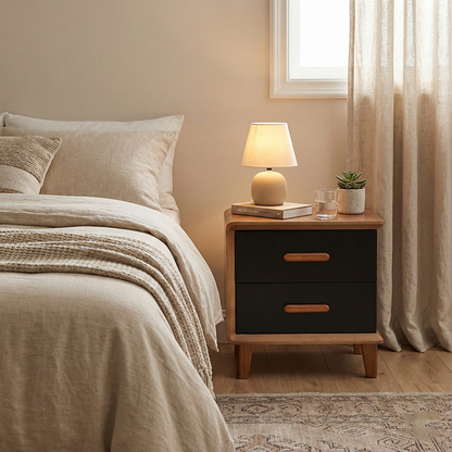 Vintage Classic Walnut Bedside Table - High-Texture Craftsmanship Nightstand 2-Drawer For Bedroom & Living Room