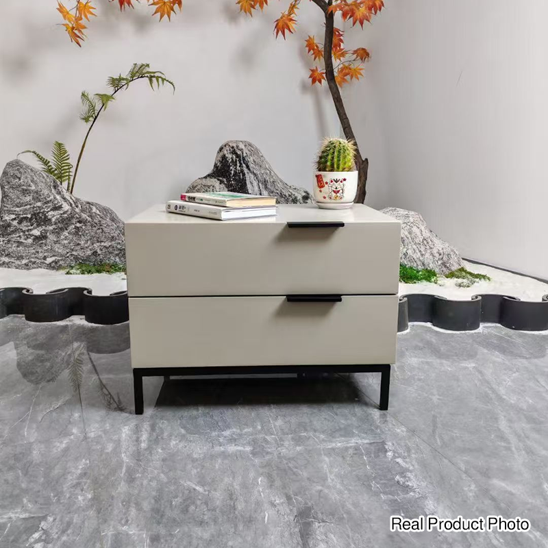 Cream White Scandinavian Nightstand - Functional Solid Wood Soft-Close Drawers Bedside Table 2-Drawer For Bedroom