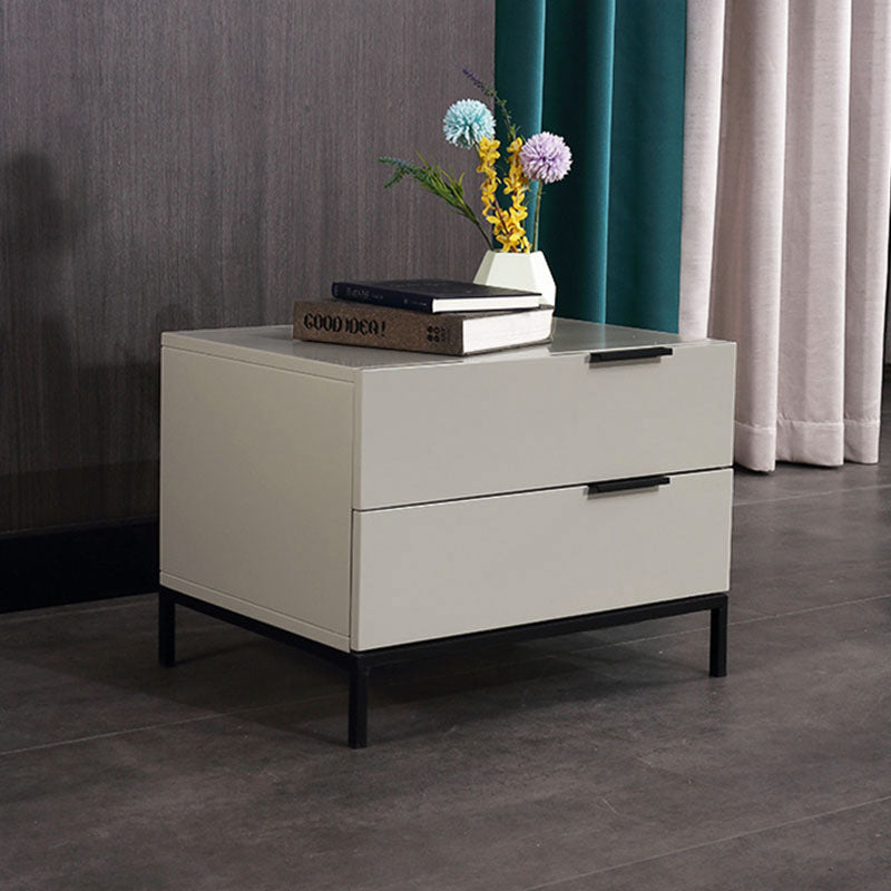 Cream White Scandinavian Nightstand - Functional Solid Wood Soft-Close Drawers Bedside Table 2-Drawer For Bedroom
