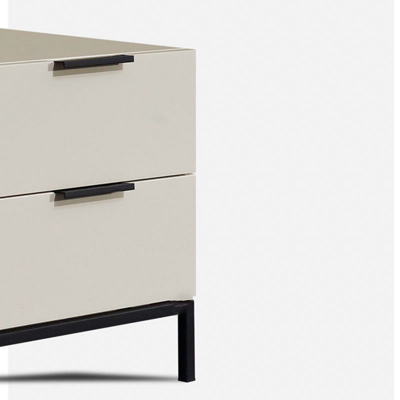 Cream White Scandinavian Nightstand - Functional Solid Wood Soft-Close Drawers Bedside Table 2-Drawer For Bedroom