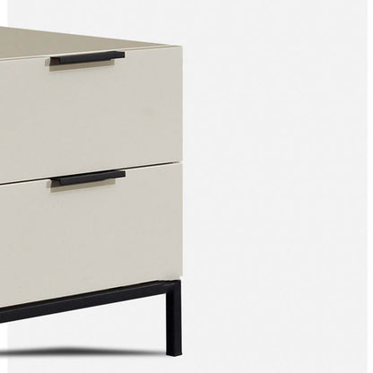 Cream White Scandinavian Nightstand - Functional Solid Wood Soft-Close Drawers Bedside Table 2-Drawer For Bedroom