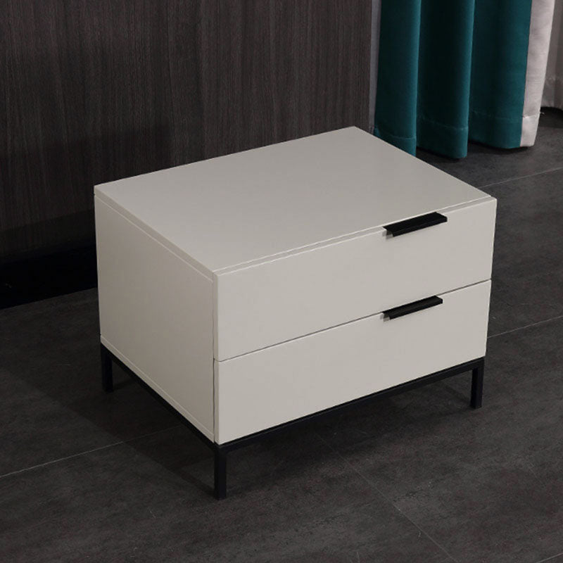 Cream White Scandinavian Nightstand - Functional Solid Wood Soft-Close Drawers Bedside Table 2-Drawer For Bedroom
