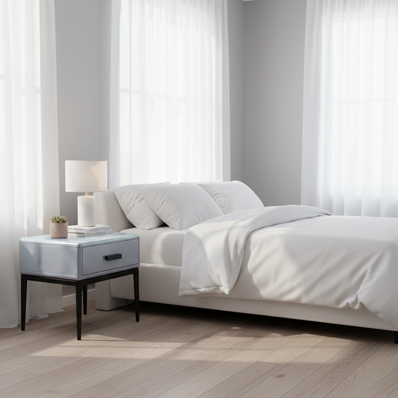 Industrial-Style Bedroom Bedside Table - E1 Eco-Friendly Solid Wood 1-Drawer Nightstand For Bedroom & Living Room